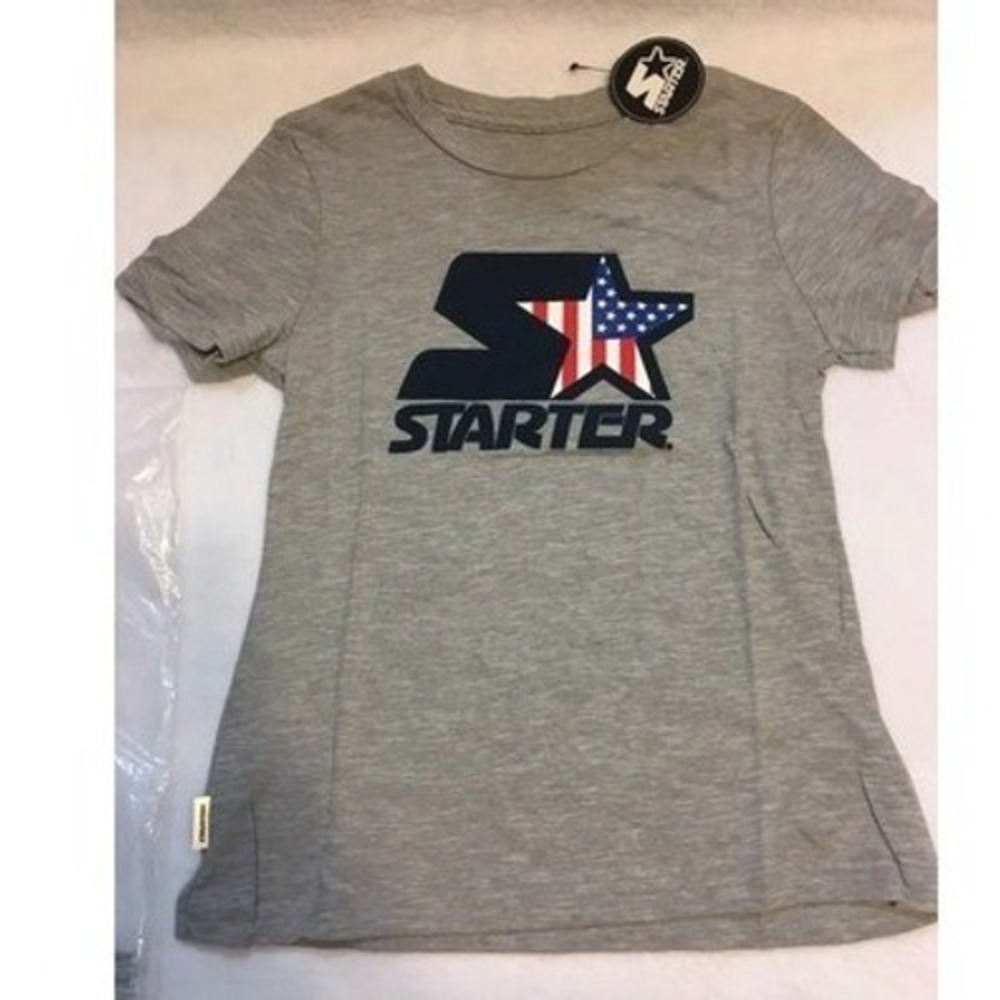 Starter Graphic Tee Boys S Gray New Patriotic Logo American Flag Short Sleeve